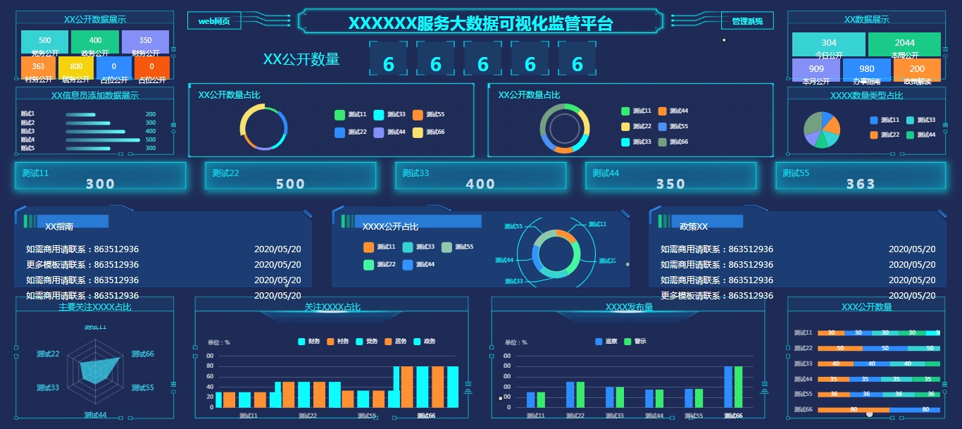 蓝色的基于echarts的大数据监控页面模板